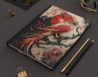 Phoenix Hardcover Journal Matte - Asian Inspired Art Phoenix Oil Painting, Notebook, Diary, Sketchbook, Gift for Artists, Asian Decor