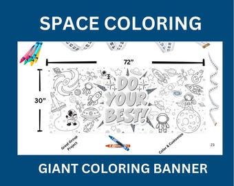 XXL Space Coloring Banner, Table Cover, Astronaut Coloring, Space Poster, 72x30, Group Coloring, Coloring Poster, Class Party, Poster, Gift