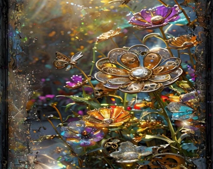 Steampunk Wildflower Paint By Numbers Kit: Framed Mechanical Butterfly DIY Art