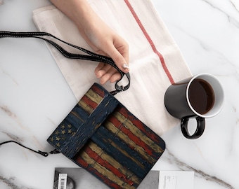American Flag Cross Phone Purse: Faux Leather Crossbody Wallet