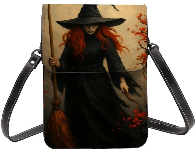 Witch Cell Phone Purse with Shoulder Strap - Mystical Dark Forest Design