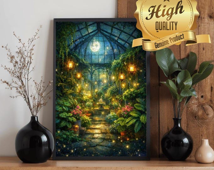 Enchanted Greenhouse Jigsaw Puzzle | Moonlit Garden Oak Wood Puzzle