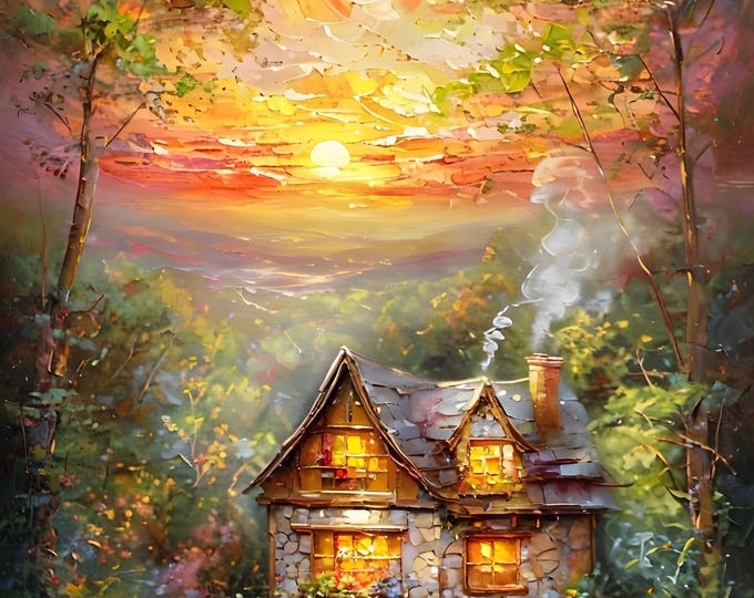 Framed Cottage Sunset Paint by Numbers Kit (16"x20") or Framless