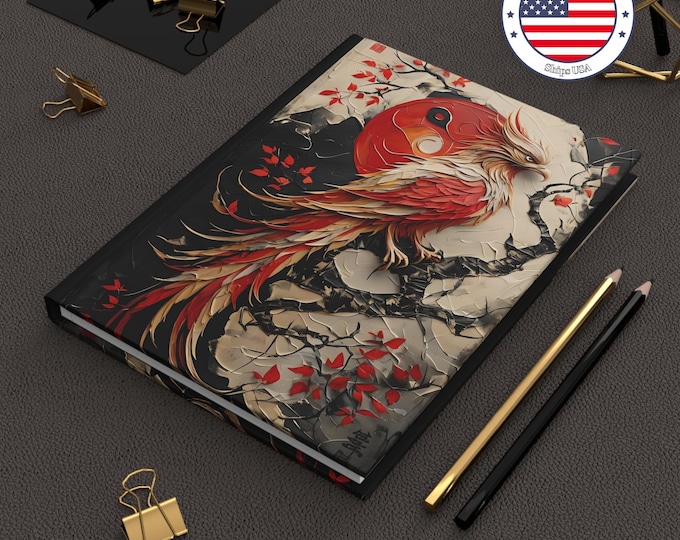 Phoenix Journal: Asian Art Oil Painting, Matte Hardcover Notebook