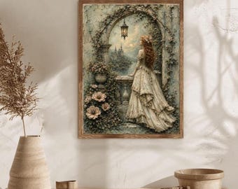Victorian Lady Diamond Painting Kit, Romantic Vintage Diamond Art, Elegant Woman Wall Decor, Shabby Chic Cottagecore DIY Craft Gift