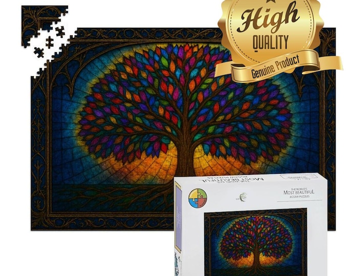 Colorful Tree, William Morris Style Wooden Jigsaw | Tree of Life Arts & Crafts Puzzle | 500 or 1000 Pieces | UV Printed Oak Wood | Gift