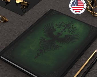 Phoenix Illustration Hardcover Journal | Gothic Ornate Color Options, Red, Purple or Green Cover