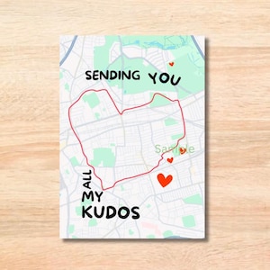Strava Kudos Heart Map Card - carte de course d'art GPS Strava à imprimer pour les triathlètes, coureurs, cyclistes, 5K