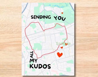 Strava Kudos Card for Runners & Cyclists, Running Route Heart Map Card, Digital Primtable, Pun for Marathoners