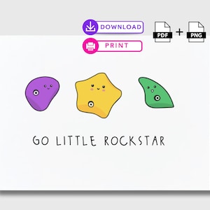 Printable Rock Climbing Card, Instant Digital Download, Cute Pun &quot;Go Little Rock Star&quot; colorful climb holds Outdoor Lovers bouldering gift