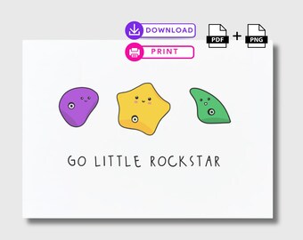 ロッククライミングカード、「Go Little Rockstar」のダジャレ、ボルダリングギフト（デジタルダウンロード）