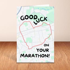 Carte d'art Marathon Good Luck Strava, carte GPS imprimable Art Heart Running Card pour coureurs, cadeau pour courir amis famille athlètes