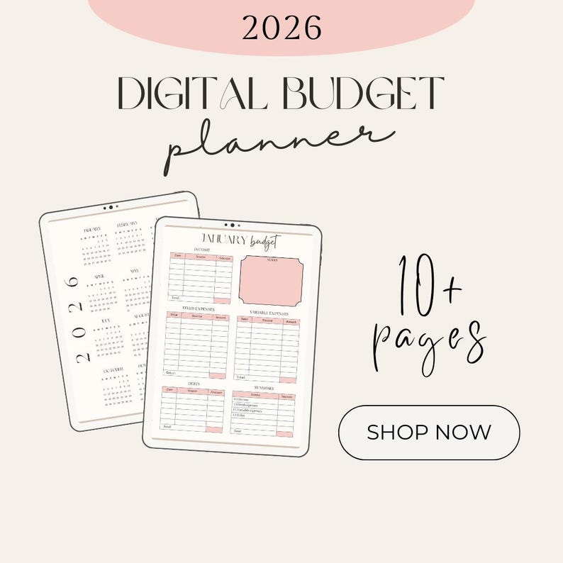 2026 Budget Planner | Minimalist Printable Finance Planner | Monthly