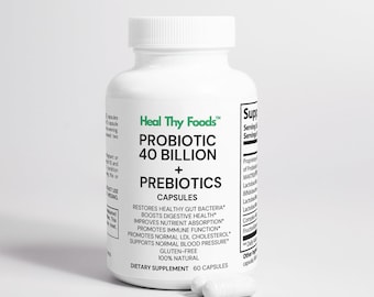 Probiótico 40 mil millones con prebióticos, suplemento dietético.