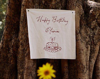Birthday Sign, Personalized Banner, Custom Name Backdrop, Handwritten Style Party Garden Decor