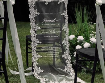 Memorial Chair Sign, Lace Banner, Wedding Remembrance, Reserved Seat, In Loving Memory, Ceremony Tribute