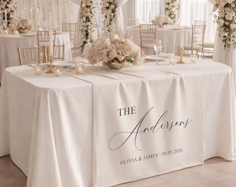 Wedding Table Runner, Linen Personalized Banner, Custom Name Sweetheart Reception Decor, Elegant Fabric Sign