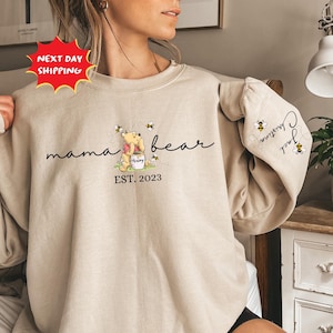 Custom Mama Bear Sweatshirt, Mama Est with Kid Name on Sleeve Sweatshirt, Personalized Mom Sweatshirt, Custom Christmas Sweatshirt, New Mom