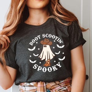 Boot Scootin&#39; Spooky T-Shirt with Free Gift Bag,Front and Back Halloween Party Tee,Cowboy Ghost,Western Halloween Shirt,Cute Spooky Graphic