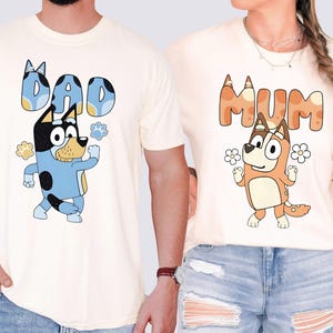 Funny Dancing Blue Dog Dad Mum Shirts , Couple Shirts , Cute Mum Shirts, Mom and Dad Music Shirt,Trend Personalized Cartoon Parents Shirt