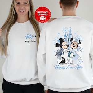 Funny Mr and Mrs Est 2025 Sweatshirt, Mickey Minnie Honeymoon Couple Matching Hoodie, Mickey Ears Castle Shirt, Minnie Wedding Anniversary