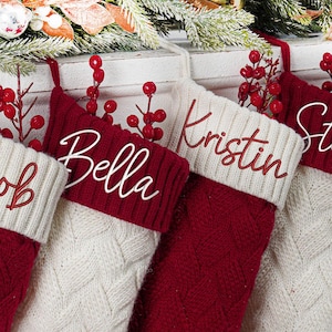 Personalized Family Christmas Stockings, Knitted Family Stockings, Holiday Stockings Gifts, Christmas Stockings with Name, Holiday Decor
