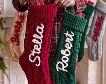 Personalized Knit Christmas Stocking,Custom Hand-Crocheted Name Family Stocking,Pet Dog Stocking,Holiday Decor