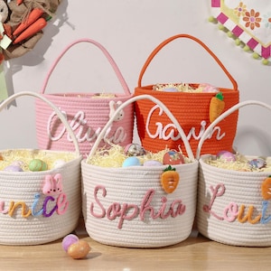 Personalisierter Osterkorb mit Namen, Handgewebter Seilkorb, Osterhasengeschenk für Kinder, Ostereisuche, Babypartygeschenk