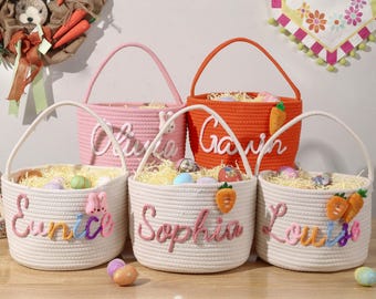 Personalized Easter Basket with Name, Handwoven Rope Basket, Easter Bunny Gift for Kids, Easter Egg Hunt Basket, Baby Shower Gift