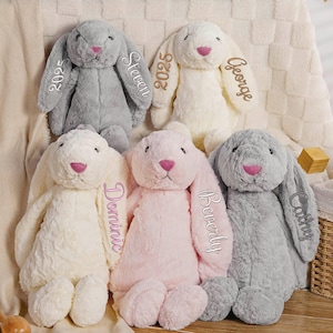 Personalisierter gestickter Osterhase mit Namen, Osterhasengeschenk, Plüschhasenkaninchen, Ostergeschenke für Kinder, Babypartygeschenk, Stoffhasen