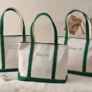 Custom Name Tote Bag,  Embroidered Canvas Tote Bag, Custom Text Tote, Gift for Her, Gift for Mom, Bridesmaid Gift, Bride Gift, Travel Bag