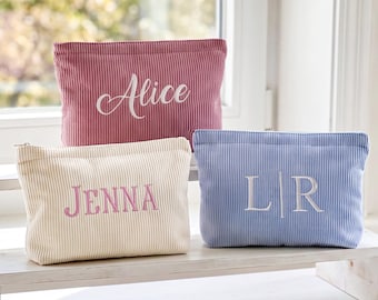 Neceser de pana personalizado, estuche de cosméticos bordado, bolsa de regalo para damas de honor, organizador de bolsa de playa de verano, regalo de cosméticos para ella.
