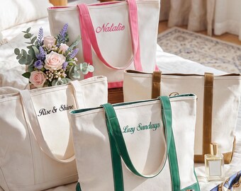 Custom Bridesmaid Gifts Tote Bag,Embroidered Canvas Tote Bag with Initials, Bridal Shower, Bachelorette Gifts