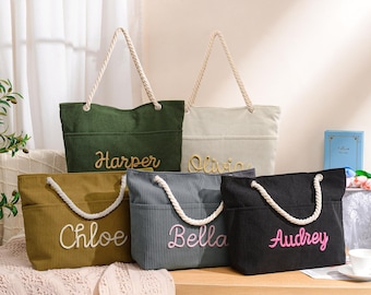 Personalized Corduroy Name Tote Bag, Bridesmaid Tote Bag, Corduroy Tote Bag, Bridesmaid Gift Bags, Monogram Bag, Wedding Party Gift Bag