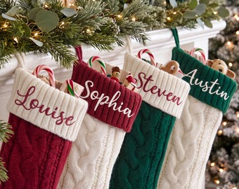2026 Knitted Family Christmas Stockings, Embroidered Christmas Family Stocking,Holiday Stocking with Name,Holiday Decor