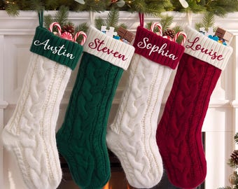 2026 Embroidered Christmas Stocking, Personalized Knitted Family Stocking, Xmas Stocking with Name