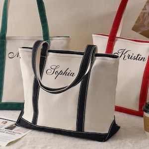 Embroidered Name Tote Bag,Custom Boat Tote Bag with zipper,Canvas Tote Bag, Bachelorette Gift, School Bag, Travel Bag, Gift for Her