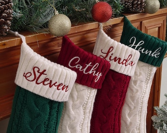 2025 Knitted Family Christmas Stockings, Embroidered Christmas Stocking,Christmas Family Stockings, Holiday Stocking with Name,Holiday Decor