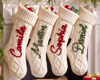 Personalized Knitted Christmas Stockings, 2026 Crocheted Family Stocking with Name,Dog Bone Xmas Stocking,Holiday Gifts