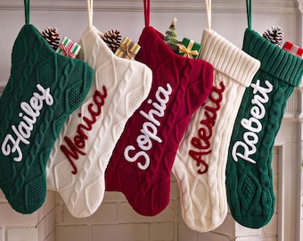 2026 Crocheted Christmas Stocking, Knitted Family Stocking, Personalized Xmas Stocking with Name, Holiday Gifts