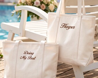 Custom Embroidered Canvas Tote Bag, Personalized Bridal Party Gift with Initials,Bachelorette Gifts