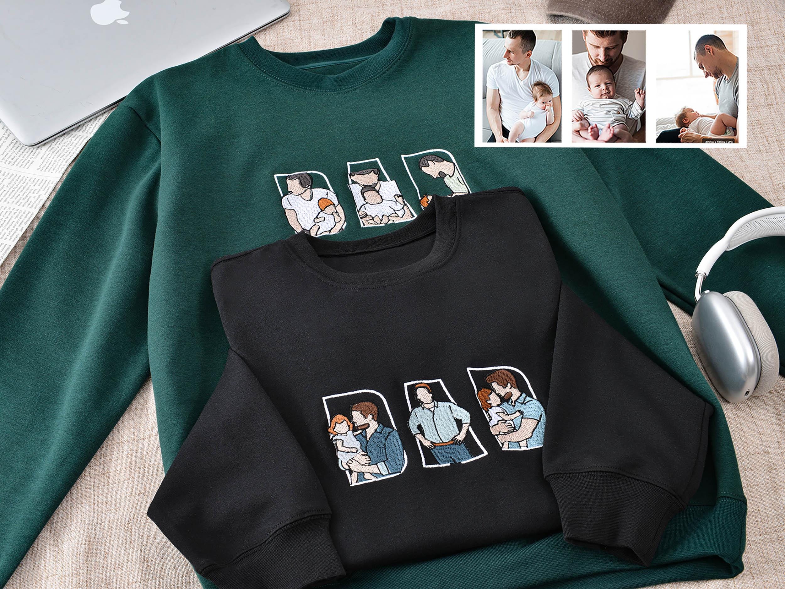 Custom Portrait Sweatshirt,Father Portrait Hoodie from Your Photo,Embroidered Dad Hoodie with Kid Portrait,Father's Day Gift,PAPA Hoodies