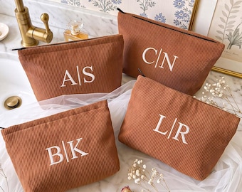 Personalized Corduroy Makeup Bag, Embroidered Cosmetic Pouch, Bridesmaid Gift,Toiletry Bag