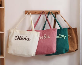 Personalized Bridesmaid Tote Bag, Embroidered Name Tote Bag, Corduroy Tote Bag, Bridesmaid Gift Bags, Monogram Bag, Wedding Party Gift Bag