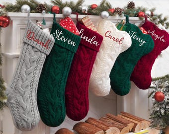 Bas de Noël brodés 2025, bas de famille de Noël, bas de Noël de famille tricotés, bas de Noël avec nom, décoration de Noël