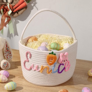 Personalisierter Osterkorb Geschenk für Kinder, Osternest mit Namen, Handgewebter Seilkorb, Ostereisuche, Geschenk zur Geburt