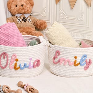 Personalisierter Babykorb Geschenk, Seil Baumwolle Baby Geschenkkorb, Babyparty Geschenkkorb, Neugeborenen Geschenk, Kinderzimmer Dekor, Babykorb Geschenk mit Namen