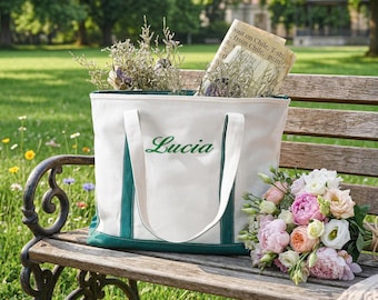 Bolso de lona personalizado con cremallera, bolso de playa con monograma, regalo para damas de honor