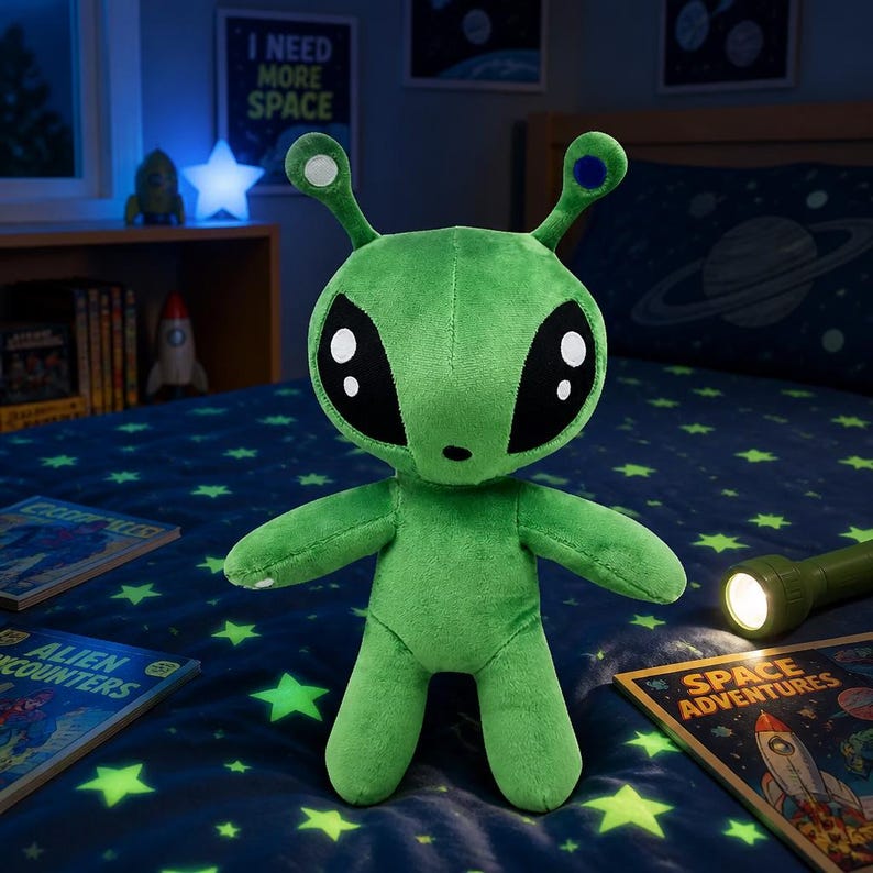 Cute Green Alien Spooky Kawaii Plush Toy Soft Stuffed Doll for Kids ...