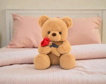 Teddybeer, pluche beer, teddy met roos, 23 cm teddybeer, knuffeldier, speelgoed, decoratieve kamerkussen, pluche knuffeldier, cadeaus voor mama, kinderen, meisjes, verjaardag, Valentijnsdag